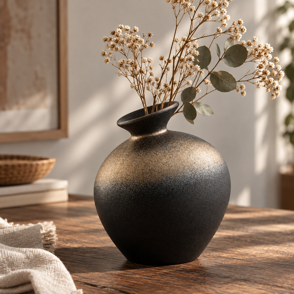 Sculptural Black Ceramic Flower Vase