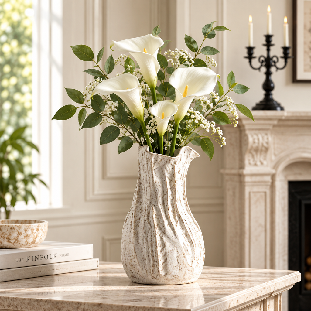Textured White Ceramic Japandi Vase
