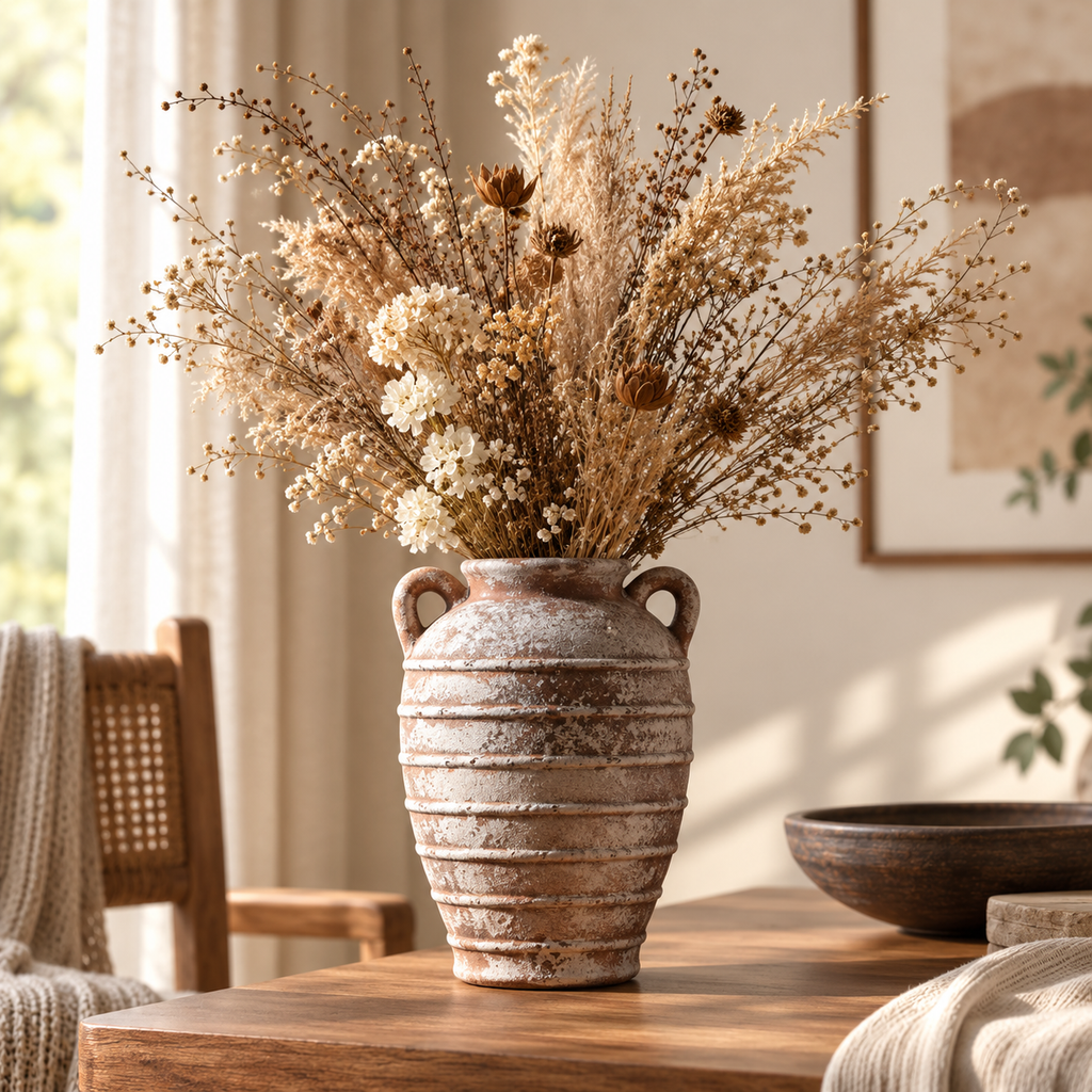 Wabi-Sabi Ribbed Ceramic Flower Vase