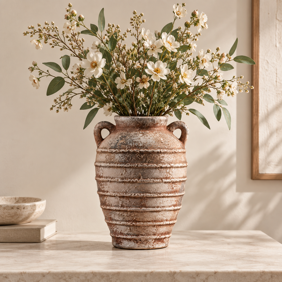 Wabi-Sabi Ribbed Ceramic Flower Vase