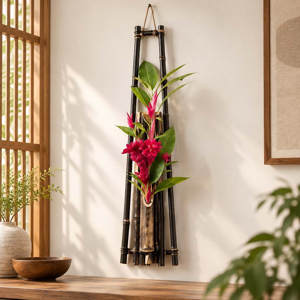 Black Bamboo Japanese Wall Vase