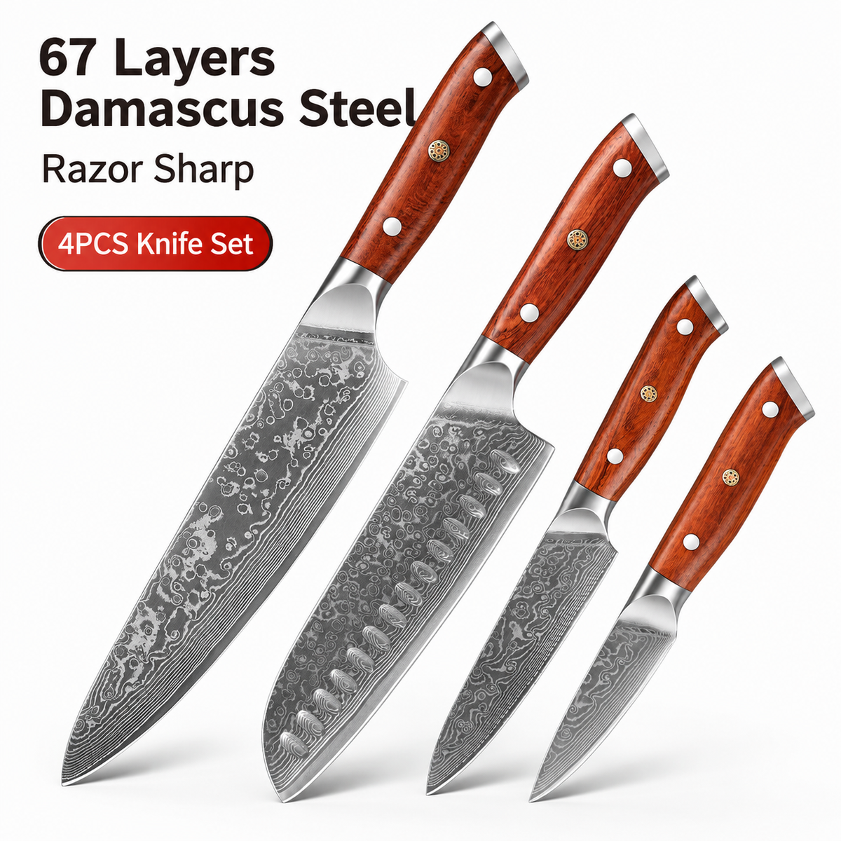 4-Piece Damascus Steel Kitchen Knife Set