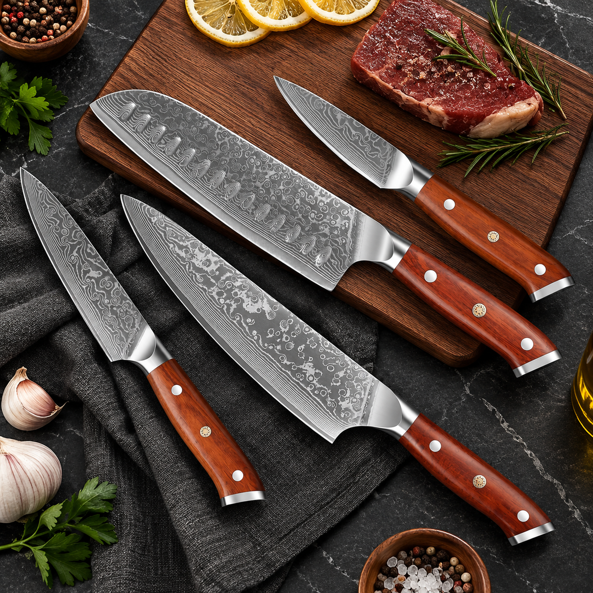 4-Piece Damascus Steel Kitchen Knife Set