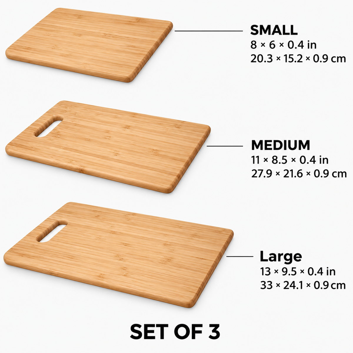 3-Piece Bamboo Cutting Board Set