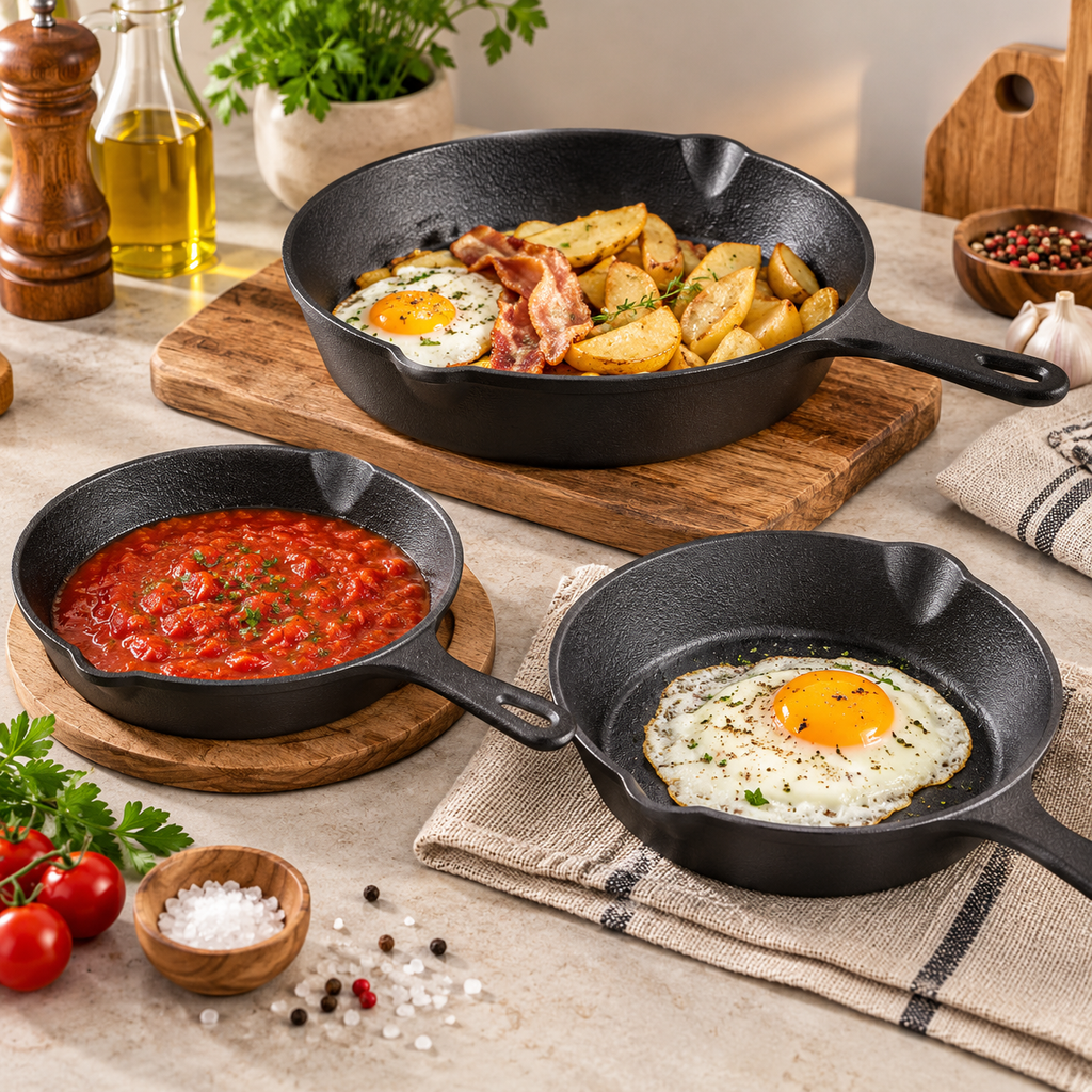 3-Piece Cast Iron Frying Pan Set