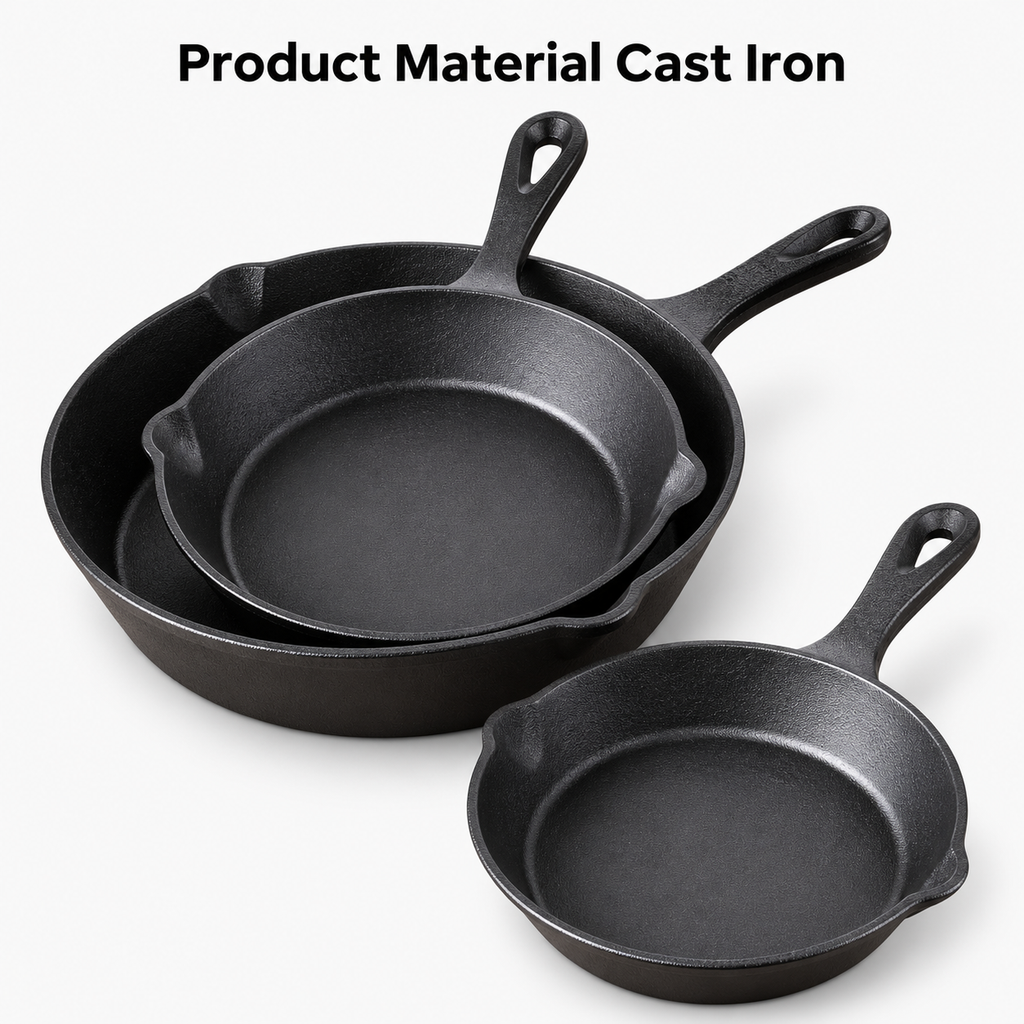 3-Piece Cast Iron Frying Pan Set