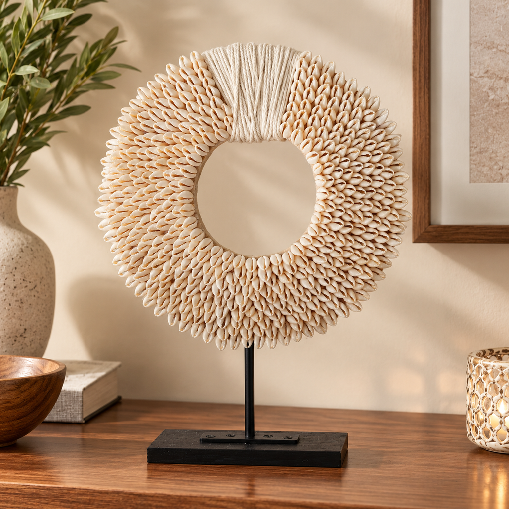 Nordic Cowrie Shell Decorative Sculpture on Stand