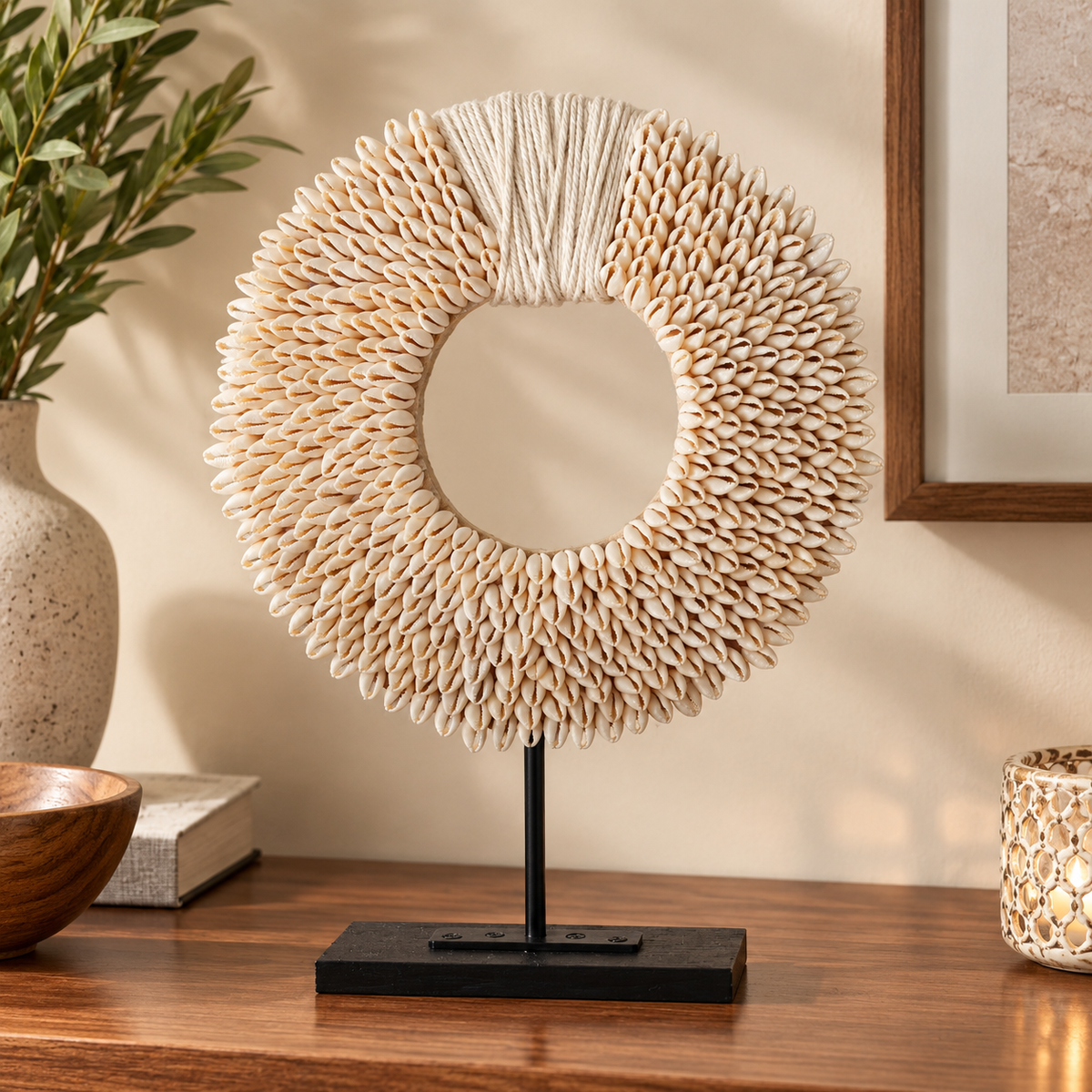 Nordic Cowrie Shell Decorative Sculpture on Stand